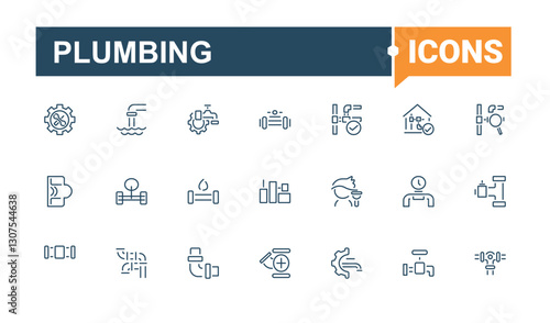 Plumbing vector line icon set. Includes icons for drop, graphic, plumber, wash, toilet and more. Collection for mobile and web apps. Editable vector stroke.