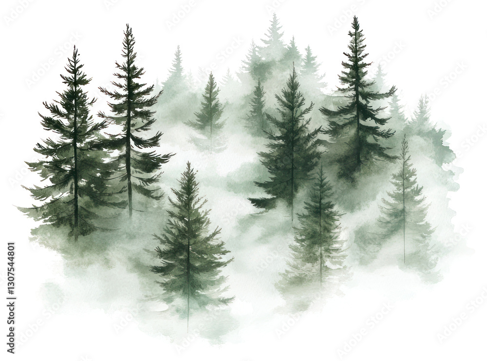 Fototapeta premium PNG Watercolor forest trees nature green.