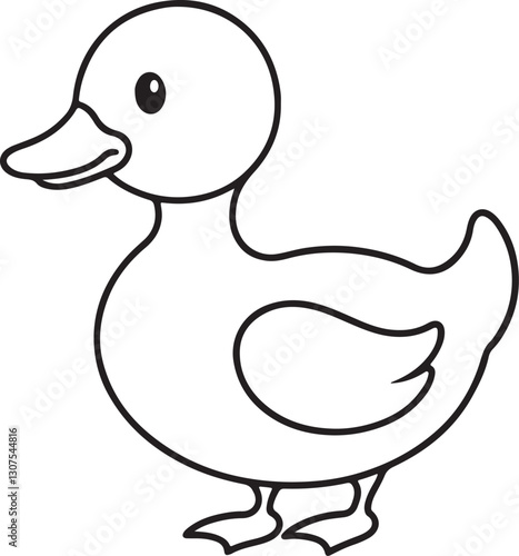 baby duck line art, black outline, vector and illustration, coloring book page line art drawing
