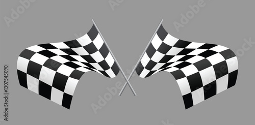 Two waving checkered flags for sport racing events. Waving checkered flags. Vector illustration.