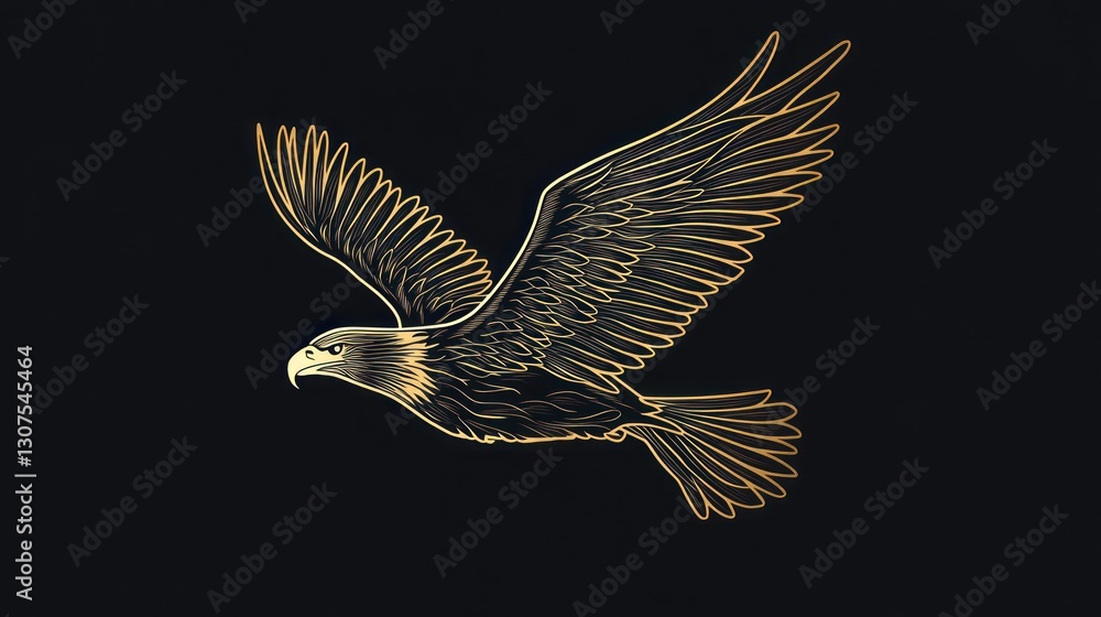 Obraz premium Bird soars majestically, wings spread wide, in the night sky; single bird silhouette