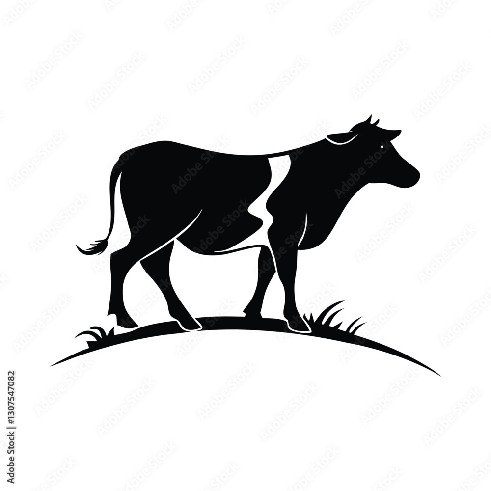 Fototapeta premium cow face , front view, vector illustration. Vector cow illustration. Vector cow and calf silhouettes collection. black cow