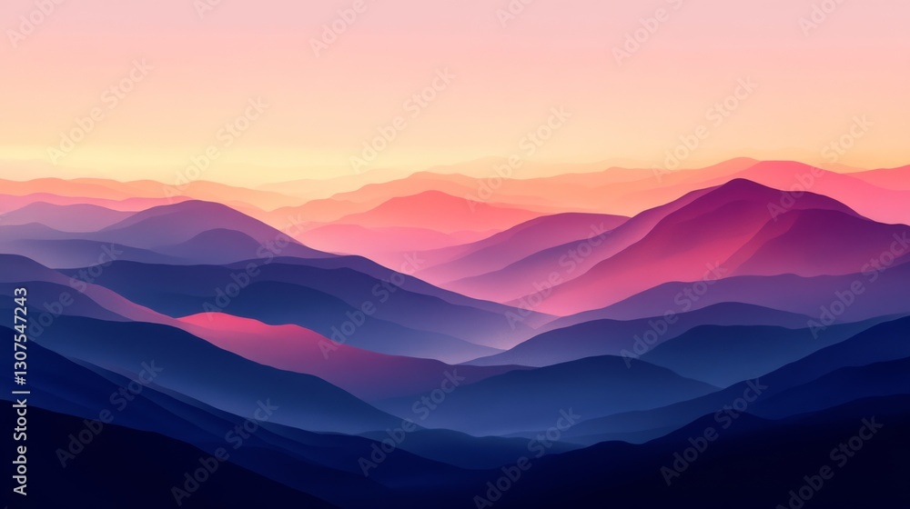 Fototapeta premium Colorful layers of mountains under a beautiful gradient sky