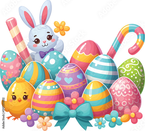 Easter Candy Eggs vector illustration, eggs and bunny