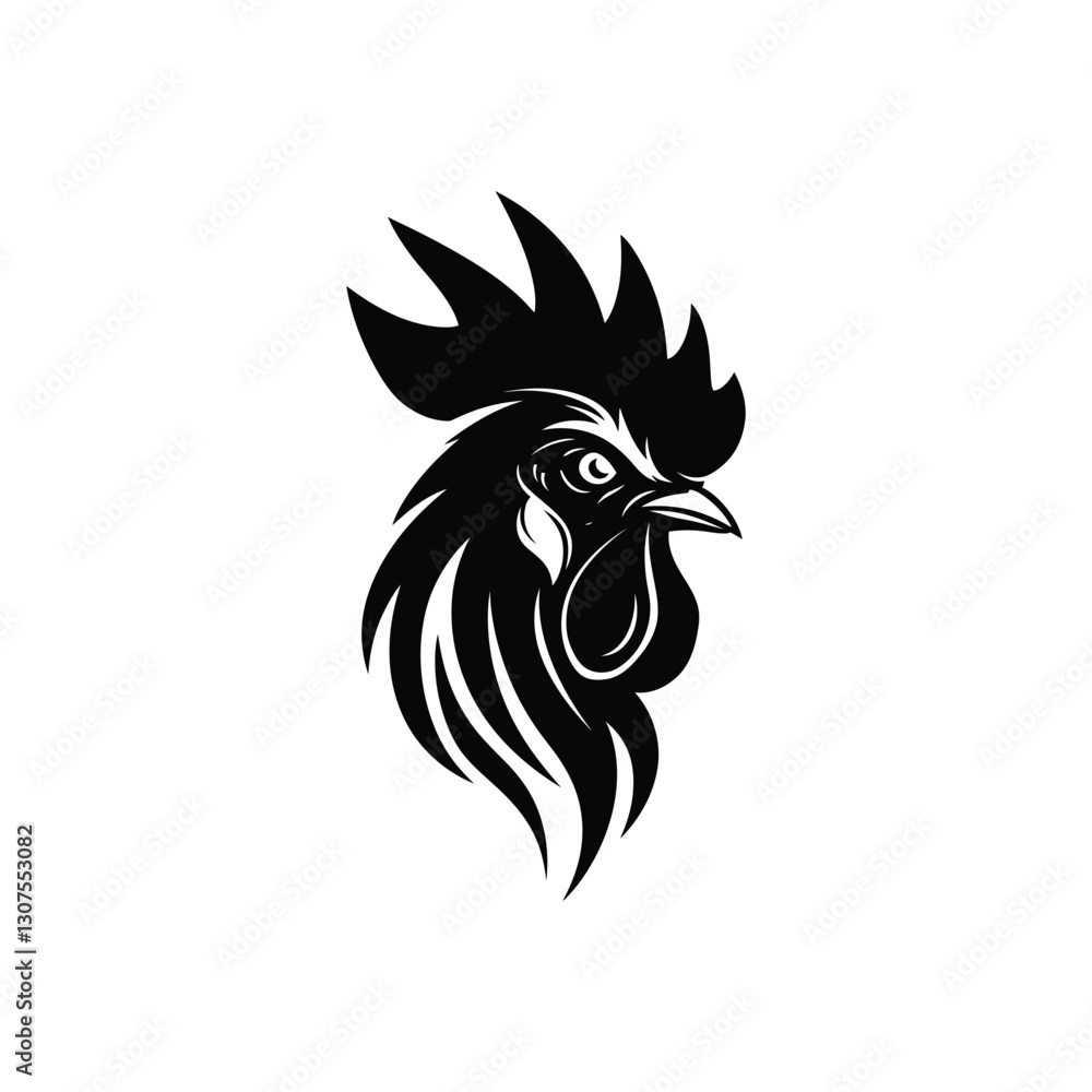 Obraz premium Tribal rooster illustration black and white silhouette logo