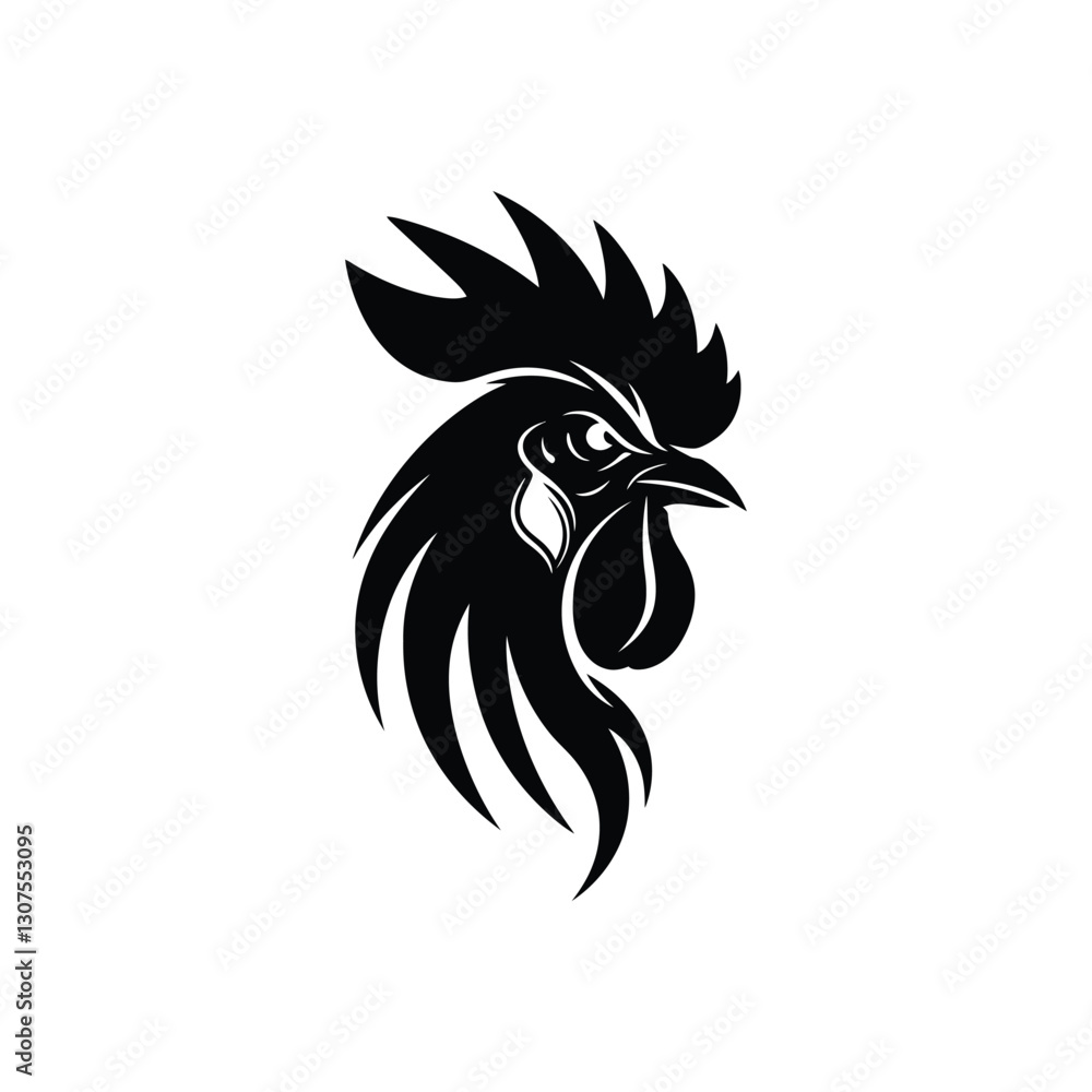 Obraz premium Tribal rooster illustration black and white silhouette logo