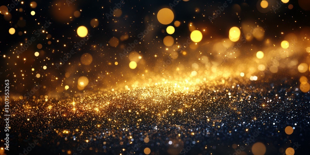 Naklejka premium Shimmering golden particles create a dynamic backdrop for festive celebrations and special occasions