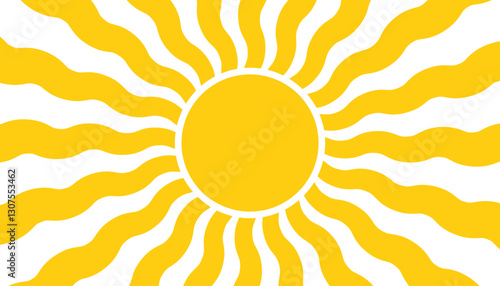 Groovy, hippie, retro sunny background. Abstract hand drawn sunshine shapes in trendy childishly, naive art style. Contemporary summer poster, banner and template.