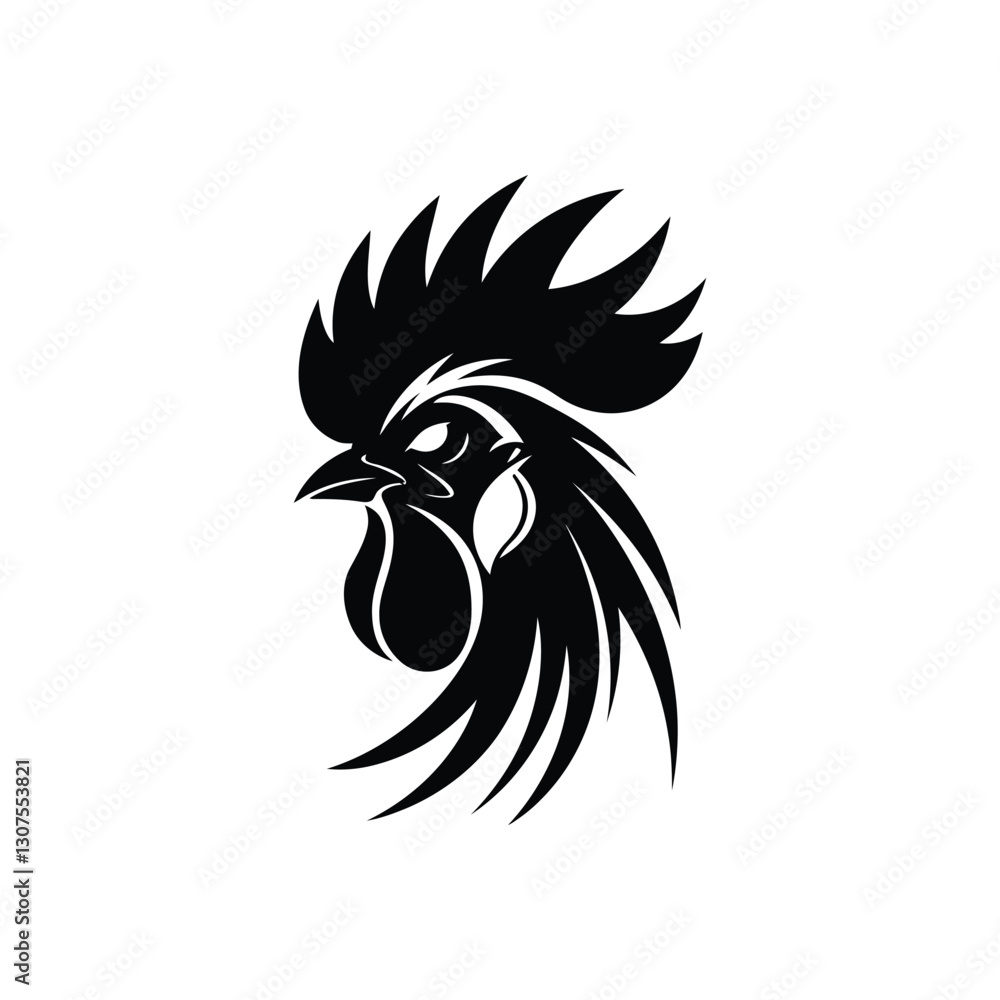 Obraz premium Tribal rooster illustration black and white silhouette logo