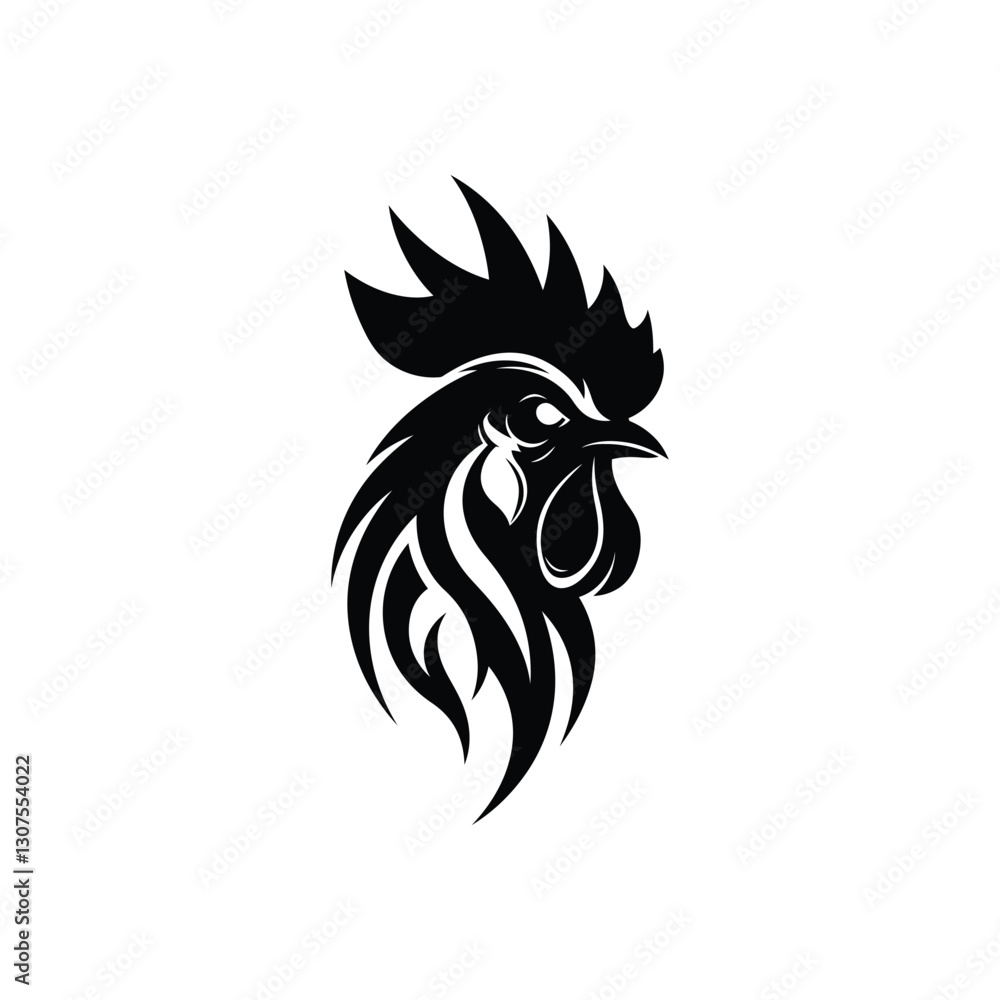Obraz premium Tribal rooster illustration black and white silhouette logo
