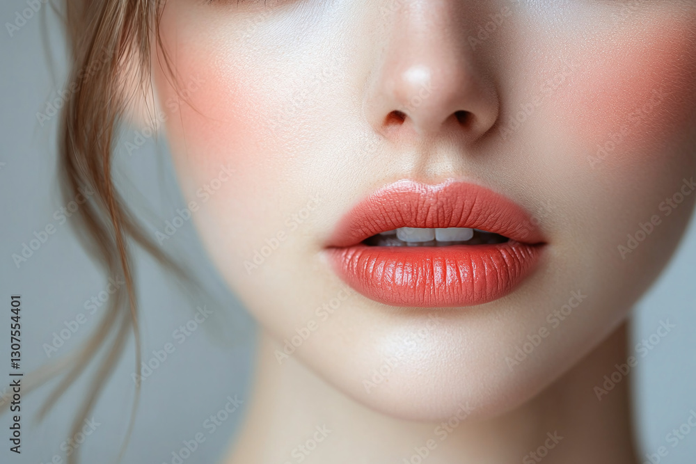 Obraz premium Natural look after lip filler. Fillers. Lip augmentation Beautiful and Perfect Lips. Mouth close-up. Beauty young woman Lips. Plastic surgery. 