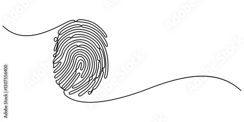 Linear drawing of a fingerprint. Continuous line drawing of biometric scan symbol on white background,Abstract password and security fingerprint id concept in simple linear style. Doodle vector pro.