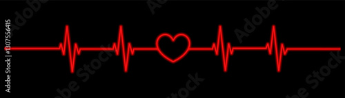 Heart beat neon vector illustration. Neon heart pulse illustration.