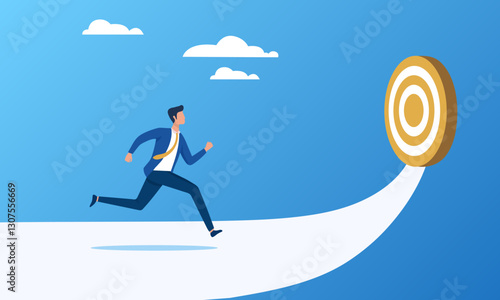 Start up business, Businessman running on arrow towards the goal, Career, Success, Business concept vector illustration flat