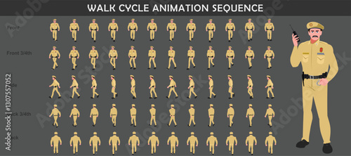 Police walk cycle animation sequence, Frame by frame animation of police officer walk.