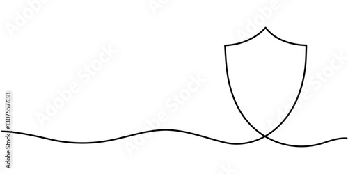 Shield of one continuous line drawn. Security shield drawn in one line. Safety and protection concept. Vector illustration.