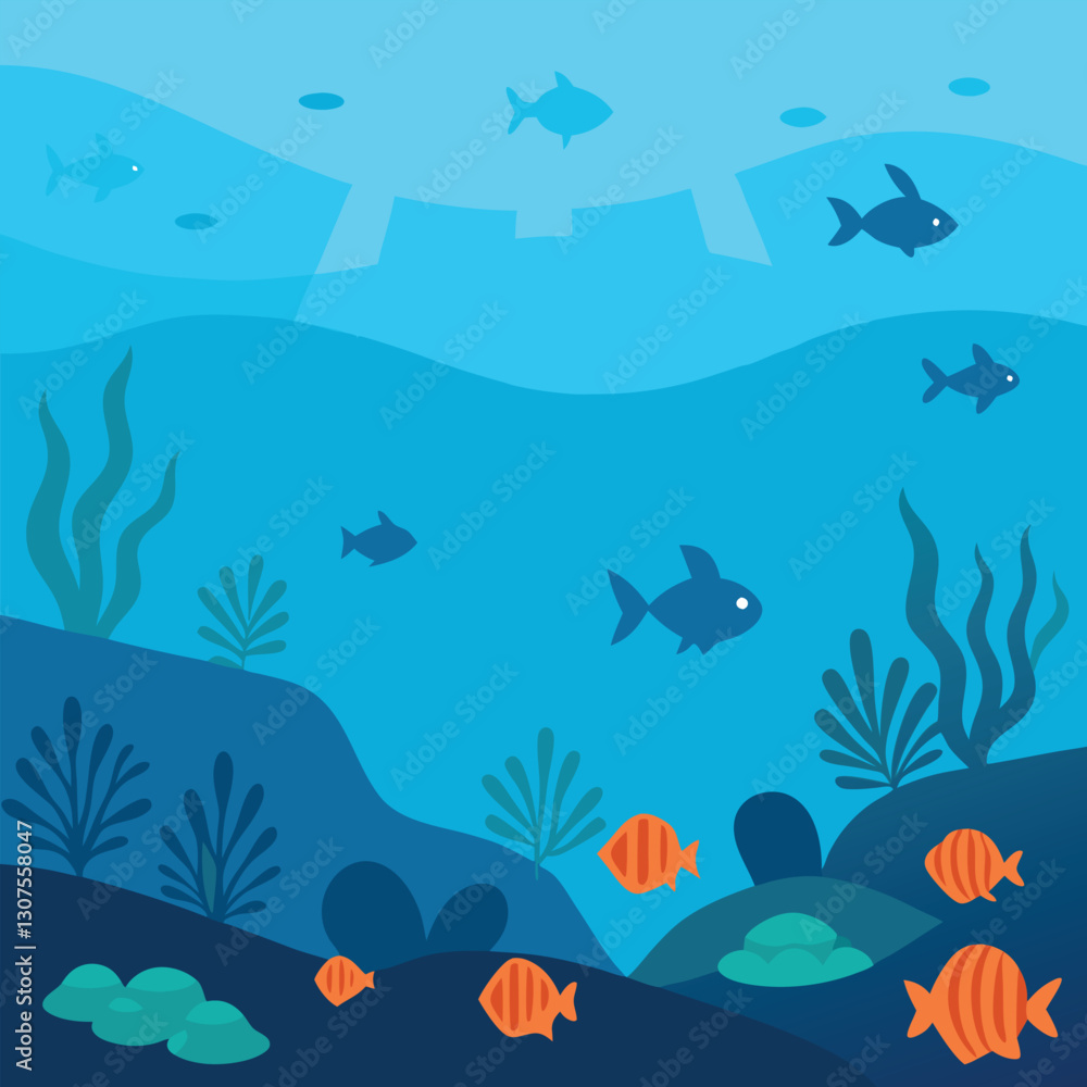 Obraz premium Peaceful Underwater Background with Fish and Sea Plants 