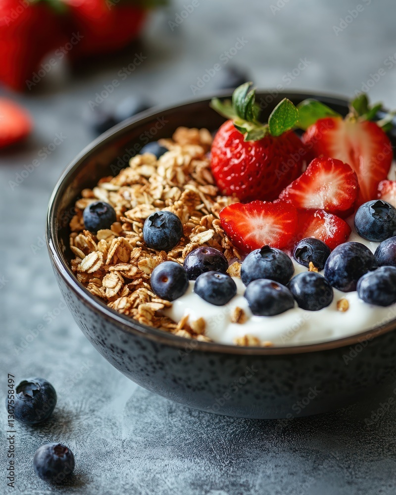 Fresh Berry Yogurt Bowl with Granola and Strawberries for Breakfast Fresh Berry Yogurt Bowl with Granola and Strawberries for Breakfast