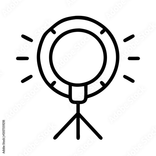 Studio ring light on tripod icon in line art style
