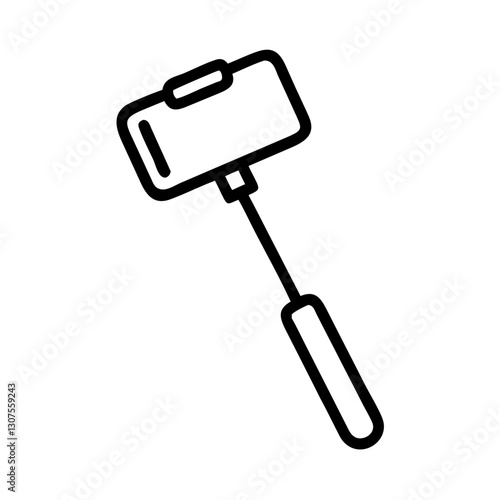 Selfie stick with smartphone icon in line art style