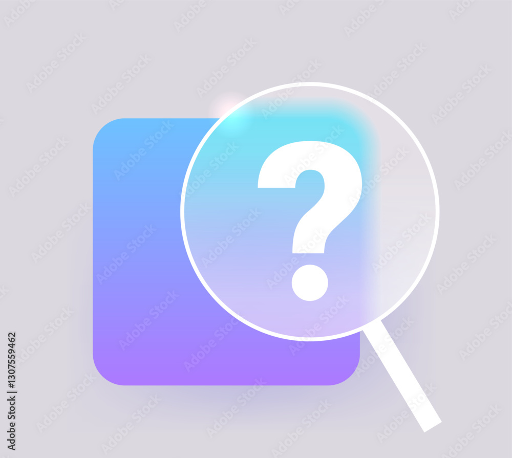 Magnifying glass with question mark. Glass morphism searching icon Magnifying glass with question mark. Glass morphism searching icon