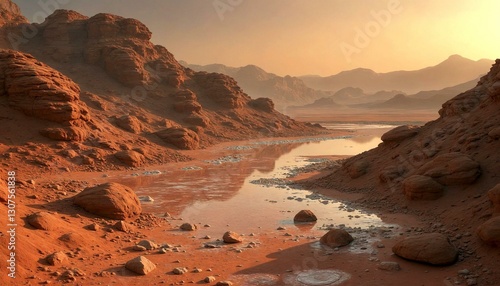 Red Martian Landscape at Sunset