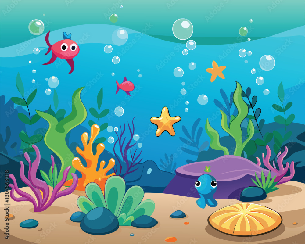 Obraz premium Beautiful 3D Ocean Landscape with Coral Reef and Starfish 