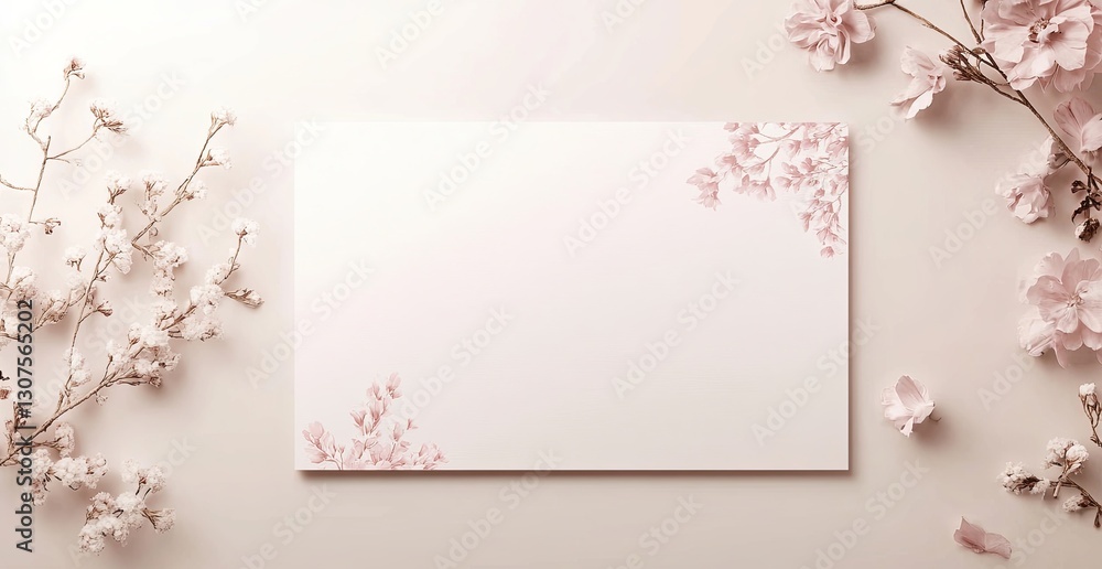 Obraz premium minimalist and elegant empty paper, gift certificate design featuring soft pastel tones, delicate floral elements, and a clean aesthetic. copy space for beauty, wellness, spa
