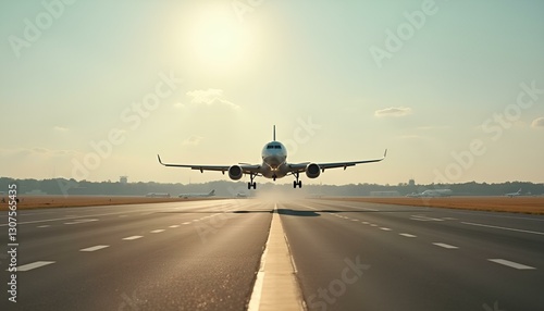 an airplane taking off and gaining altitude