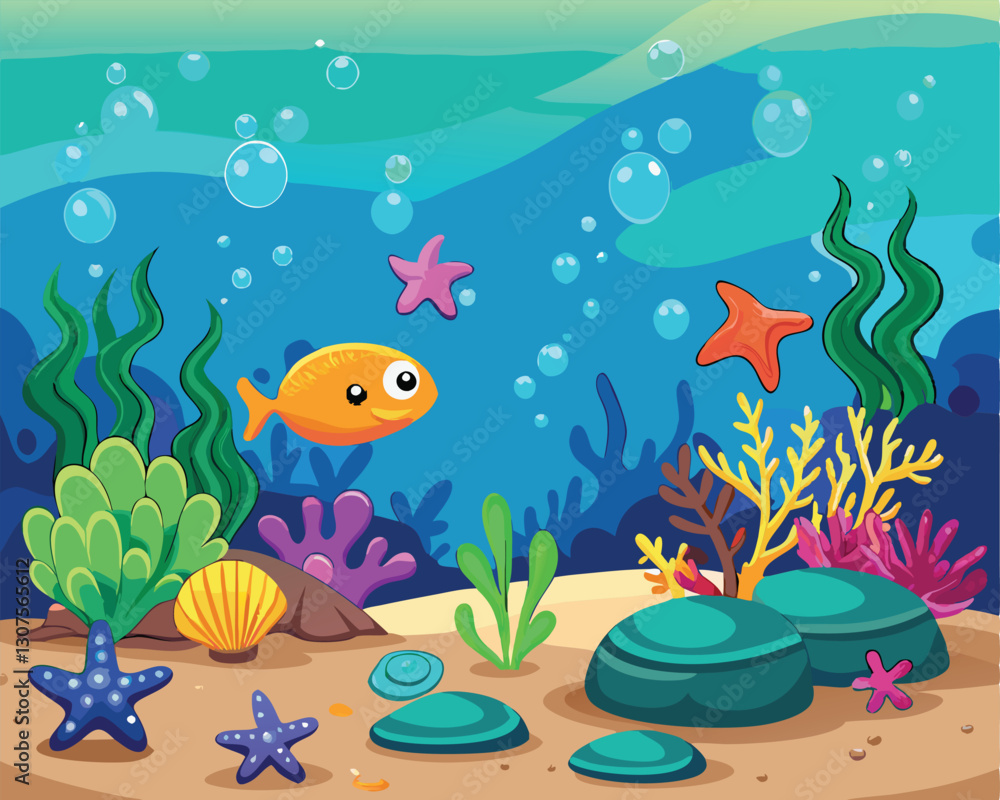 Obraz premium Vibrant Underwater Coral Reef with Fish and Seaweed 