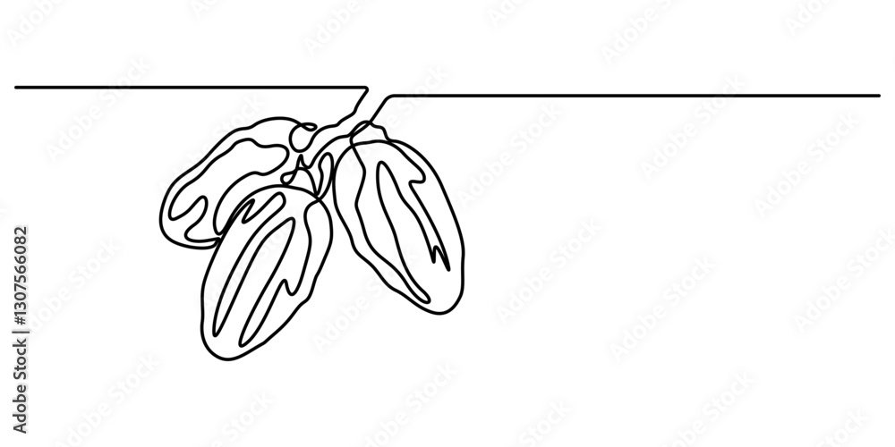 Continuous one line drawing of dates palm fruit. Vector illustration, Continuous line design of man riding date palm. Arabic dry fruit design concept. Decorative elements drawn on a white background. Continuous one line drawing of dates palm fruit. Vector illustration, Continuous line design of man riding date palm. Arabic dry fruit design concept. Decorative elements drawn on a white background.
