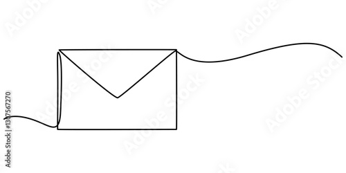 Single continuous line drawing of a paper envelope.   Concept of e-mail messages, sending an information bill. Vector Editable Illustration, Paper mail simple outline illustration. Editable stroke. 