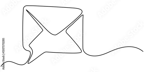 Envelope Continuous Line Drawing with an Editable Stroke and Copy Space, Continuous Line Drawing of Doodle Speech Bubble. Hand Drawn Symbol Vector Single continuous line drawing of a paper envelope. 