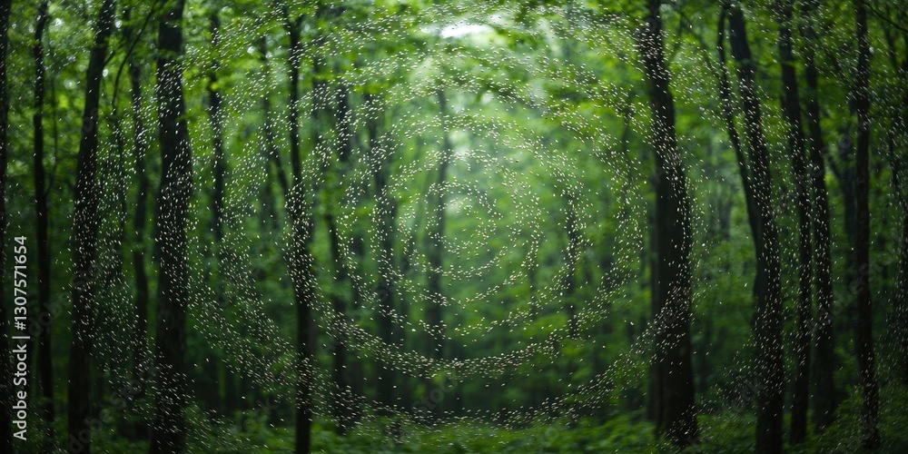 Fototapeta premium A serene forest path, lush with greenery, invites exploration under a soft, diffused light that creates a tranquil atmosphere.