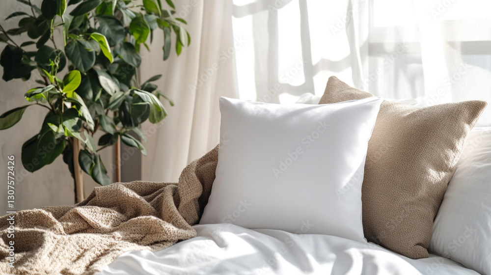 Naklejka premium White pillow in modern interior.