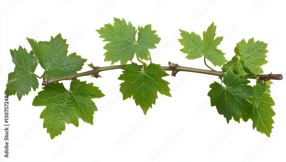 Grapevine branch with fresh leaves on white background Grapevine branch with fresh leaves on white background