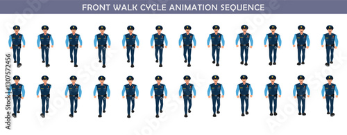 Police walk cycle animation sequence, Frame by frame animation of police officer walk.