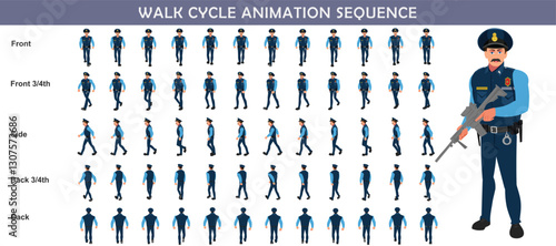 Police walk cycle animation sequence, Frame by frame animation of police officer walk.