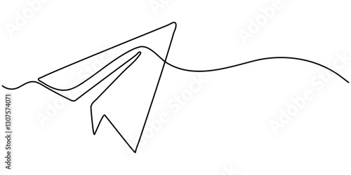Continuous line paper plane, airplane vector art background. Abstract doodle email, mail plane, travel dream concept air. Business trip Vector abstract illustration flying ship in sky.  