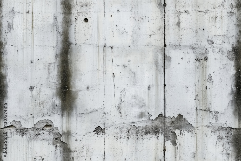 Obraz premium Seamless textured leaking wet stains concrete wall with visible cracks, stains, and weathering. The surface shows signs of aging and wear, with a mix of light and dark patches.