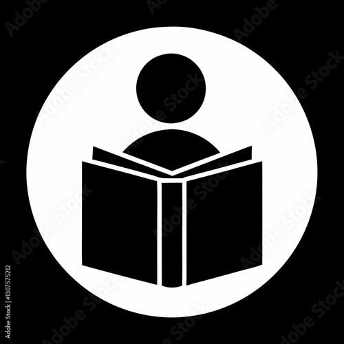 stylized flat icon of a figure interacting with an open book

 photo