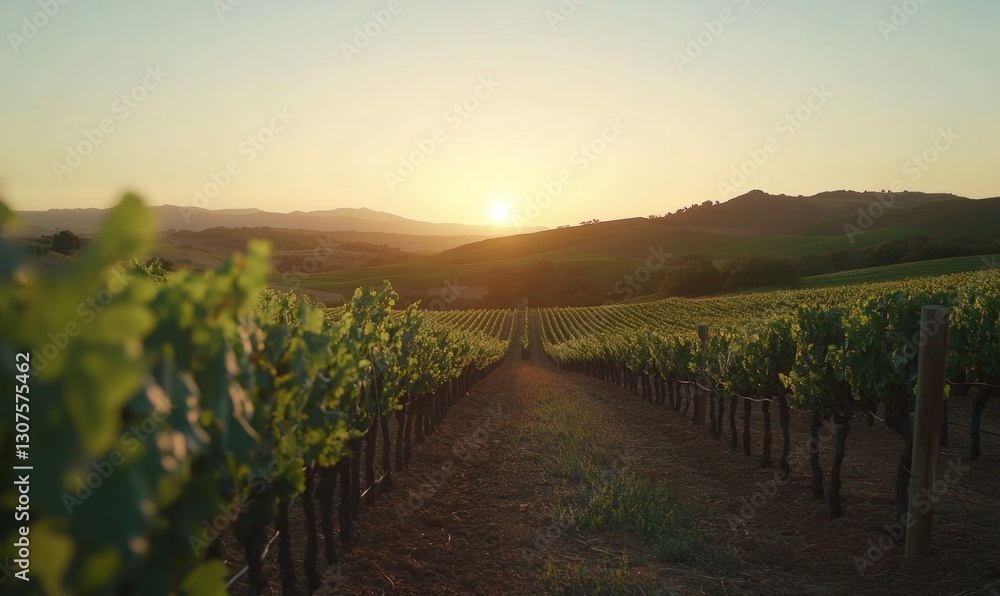 Naklejka premium Vineyard Sunset Landscape (1)