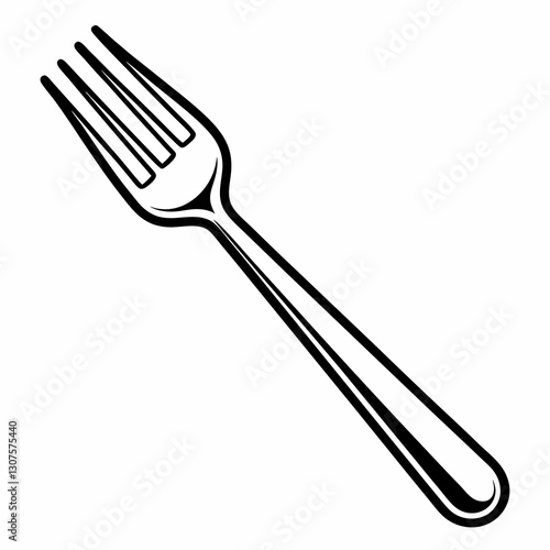 monochromatic black and white line drawing of a fork with parallel tines

