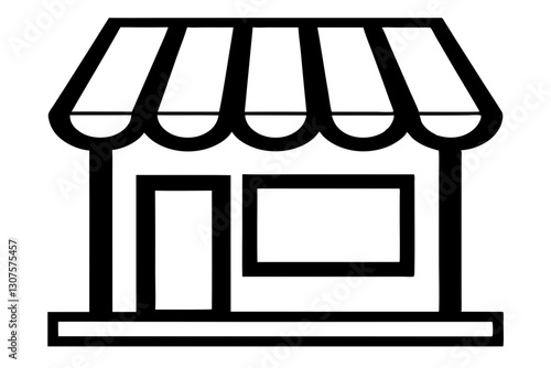 minimalist black and white line drawing of a shopfront with awning

