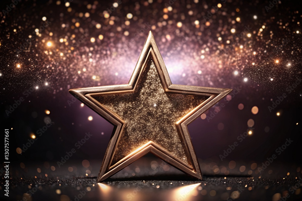 Golden Star with Light Point and Bokeh Background - Festive Decoration Golden Star with Light Point and Bokeh Background - Festive Decoration