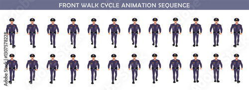 Police walk cycle animation sequence, Frame by frame animation of police officer walk.