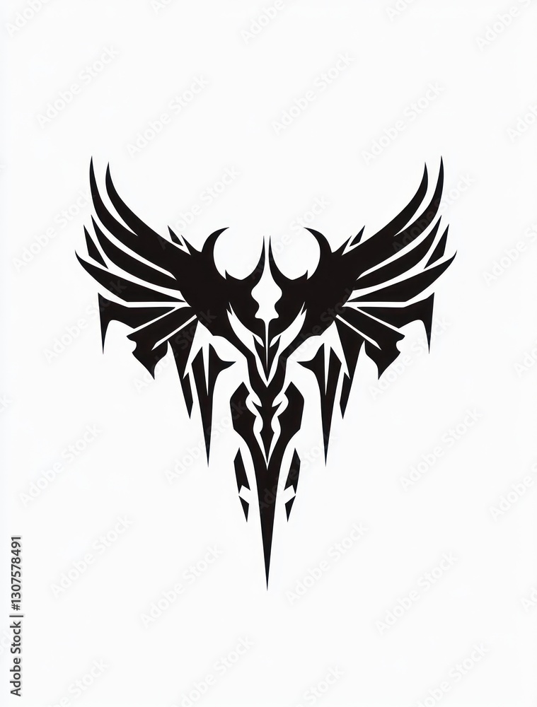 Obraz premium Black winged creature symbol, isolated, white background, design element