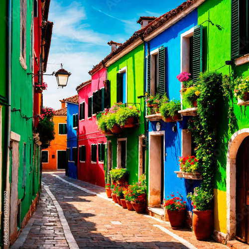 Fototapeta Naklejka Na Ścianę i Meble -  street with colorful houses and windows