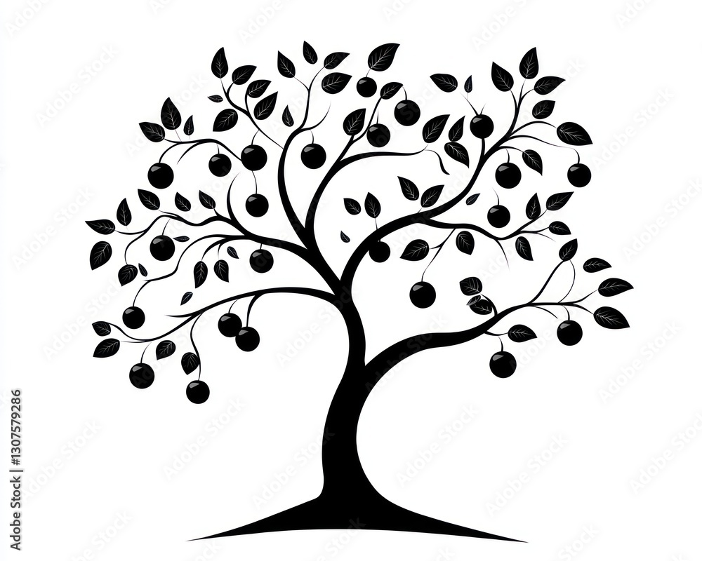 Obraz premium Fruit Tree Silhouette Vector Art