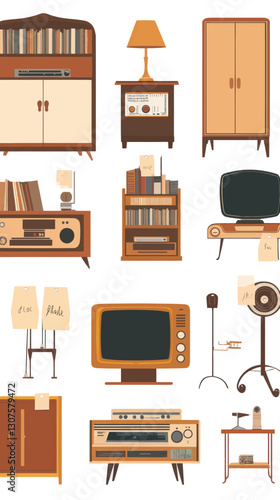 Vintage Furniture Collection for Retro Garage Sale or Flea Market Illustration